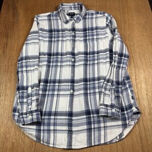 GAP Women Plaid Flannel Shirt Blue White Long Sleeve Button Up Casual Size M
